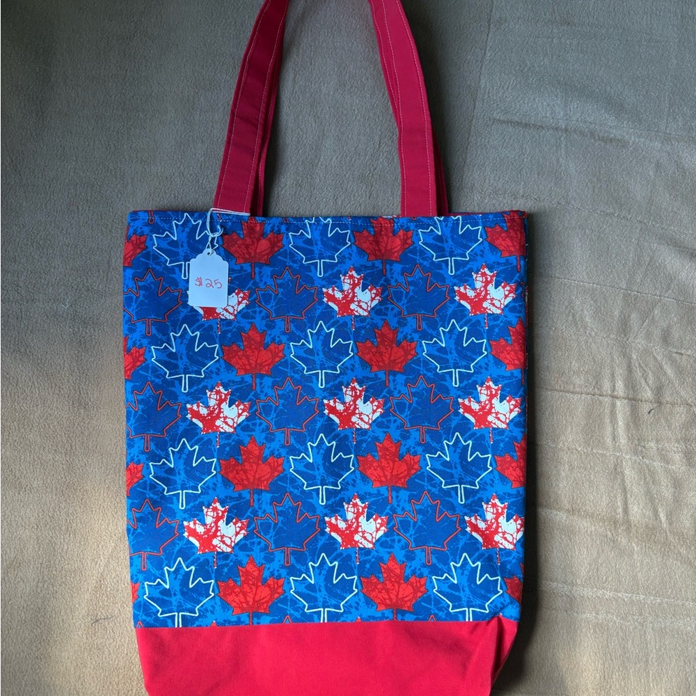 Red and Blue Leaf handmade Pattern Tote Bag